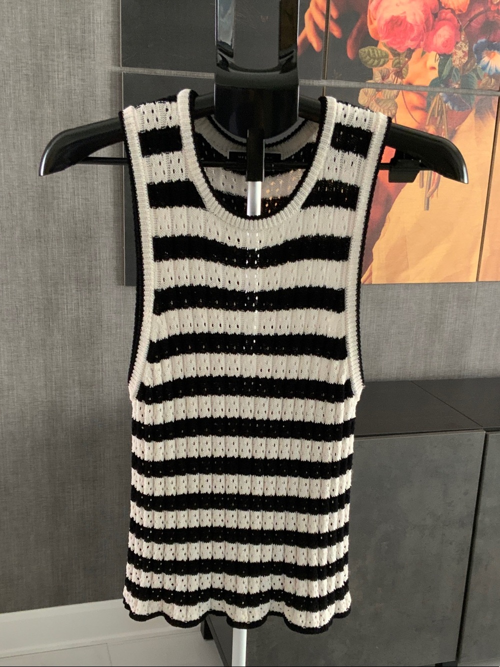 Melanie Lyne Black and White Striped Knit Tank M